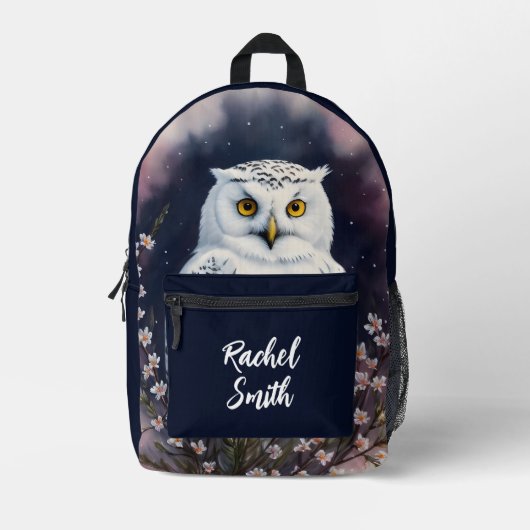 White Owl Night Portrait Art Bedruckter Rucksack (Vorderseite)