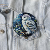White Owl On Branch in Moonlight Personalized Button (Beispiel)