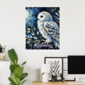 White Owl On Branch Moonlight Personalized Paper Poster (Heimbüro)