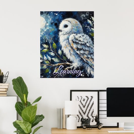 White Owl On Branch Moonlight Personalized Paper Poster (Heimbüro)