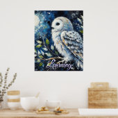 White Owl On Branch Moonlight Personalized Paper Poster (Küche)