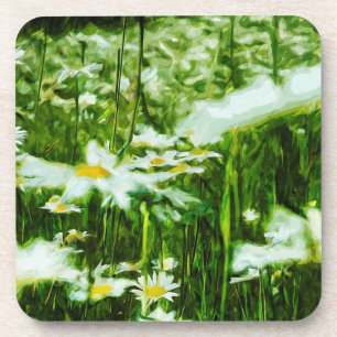 White Oxeye Daisy Abstrakt Floral Untersetzer