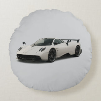 White pagani design on pillow rundes kissen