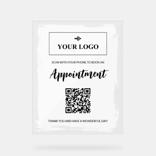 White Paint Your Logo Ernennung Buchung QR-Code Acrylschild (Vorderseite)