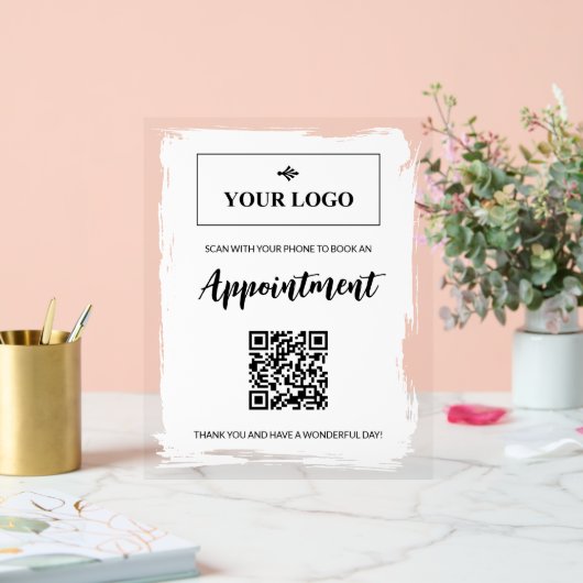 White Paint Your Logo Ernennung Buchung QR-Code Acrylschild (Hochzeit)