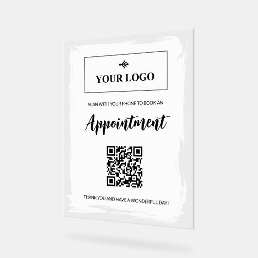 White Paint Your Logo Ernennung Buchung QR-Code Acrylschild (Winkel)