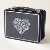 White Paisley Heart on Black Lunch Boxes Metall Brotdose (Rückseite)
