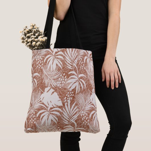 White Palm Blätter Rose Taupe Tasche (Von Nahem)