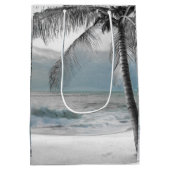White Palm Coconut Tree Beach Elegante Hochzeit Mittlere Geschenktüte (Rückseite)