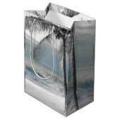 White Palm Coconut Tree Beach Elegante Hochzeit Mittlere Geschenktüte (Rückseite Schrägansicht)