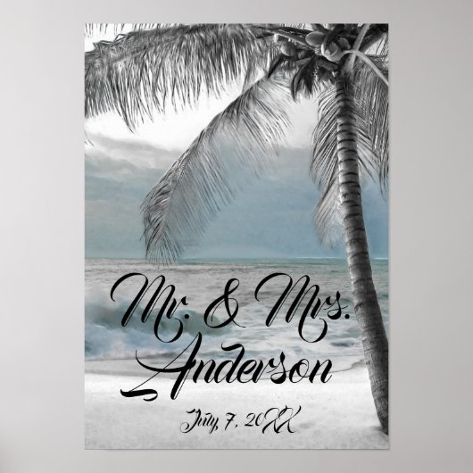 White Palm Coconut Tree Beach Elegante Hochzeit Poster (Vorne)