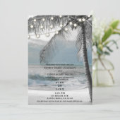 White Palm Coconut Tree & Lights Beach Wedding Einladung (Stehend Vorderseite)