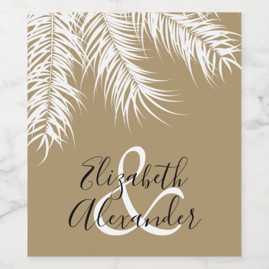 White Palm Tree Fronds on Dark Gold Vielen Dank Weinetikett (Einzelnes Label)