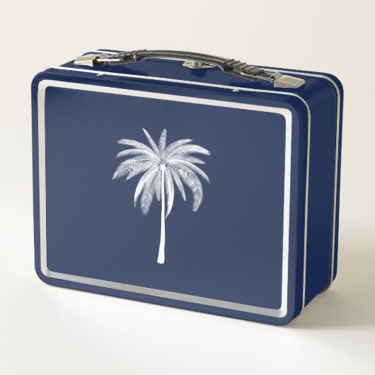 White Palm Tree on Blue Lunch Box (Rückseite)