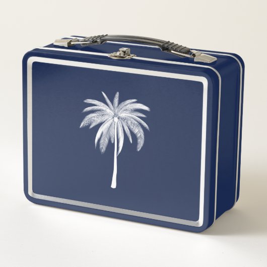 White Palm Tree on Blue Lunch Box (Vorderseite)