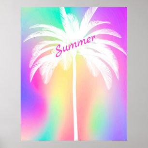 White Palm Tree Tropical Colorful Summer Poster