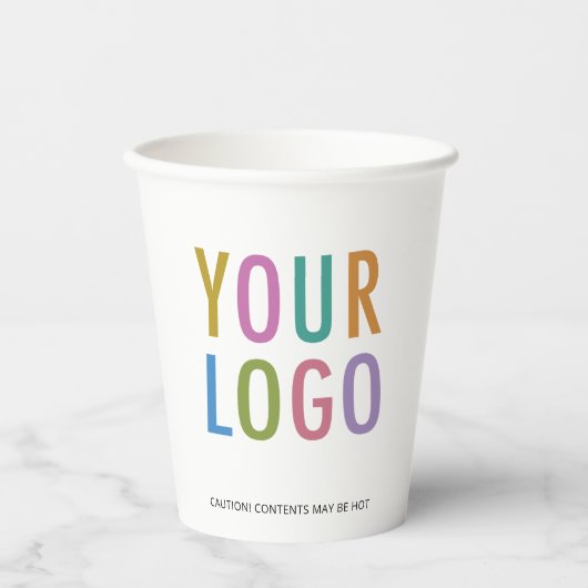 White Paper Cups Custom Business Logo Branded 8 oz Pappbecher (Vorderseite)