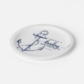 White Paper-Teller mit Nautical-Anker-Babydusche Pappteller (Schrägansicht)