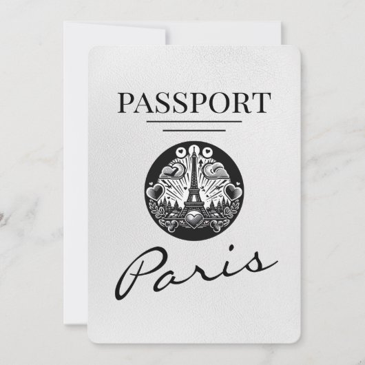 White Paris Passport Save the Date (Vorderseite)