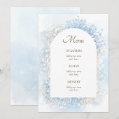 white pastel blue flowers menükarte (Vorne/Hinten)