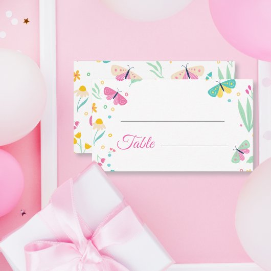 White Pastel Butterfly Girl's Garden Platzkarte