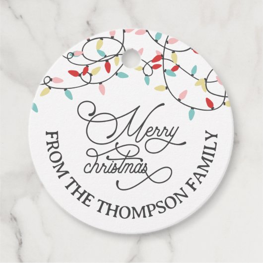 White Pastel String Lights Frohe Weihnachten Geschenkanhänger (Vorderseite)