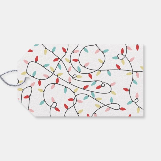 White Pastel String Lights Frohe Weihnachten Geschenkanhänger (Rückseite Horizontal)
