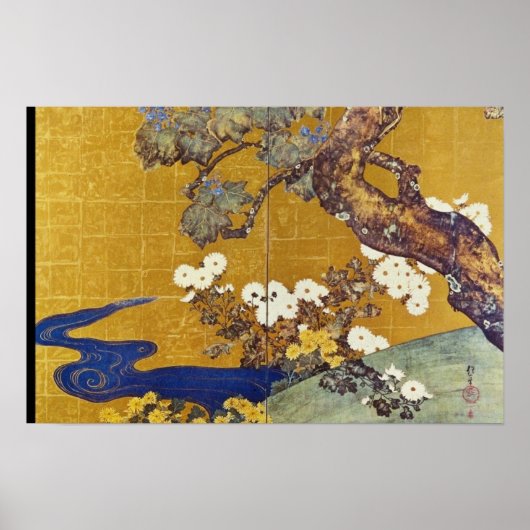 White Paulownias und Chrysanthemas, Sakai Hoitsu Poster (Vorne)