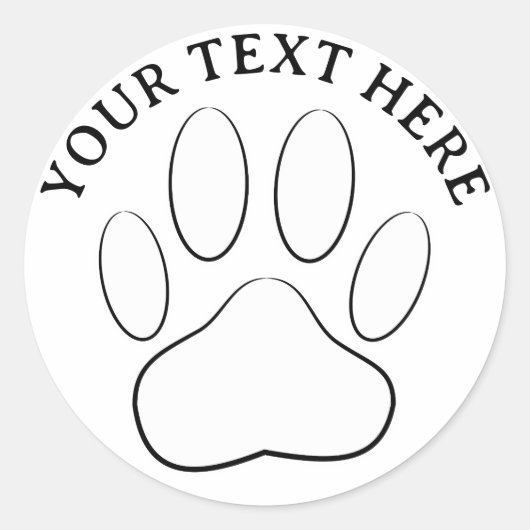 White Paw Print Custom Text Canine Art Runder Aufkleber (Vorderseite)