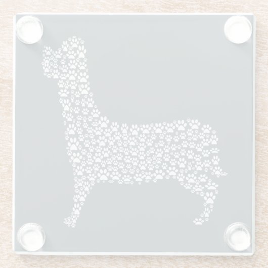 White Paw Print Dog Silhouette Pattern Fabric Glasuntersetzer (Rückseite)