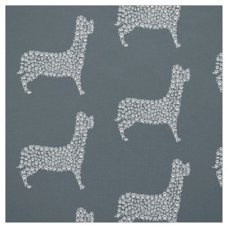 White Paw Print Dog Silhouette Pattern Fabric Stoff