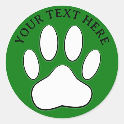White Paw Print Editable Text Runder Aufkleber (Vorderseite)