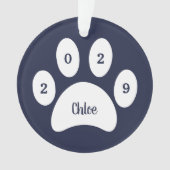 White Paw Print Navy Blue Cat Foto mit Name Year Ornament (Vorderseite)