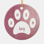 White Paw Print Rose Gold Dog Foto Name Jahr Keramik Ornament (Vorne)