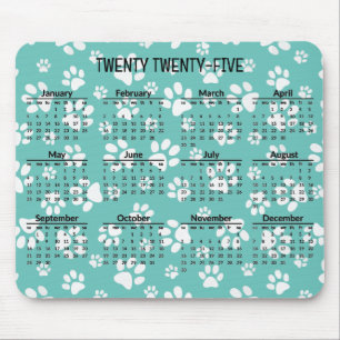 White Paw Prints 2025 Calendar Mousepad