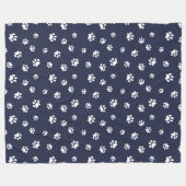 White Paw Prints Muster Navy Blue Fleecedecke (Vorderseite (Horizontal))