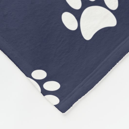 White Paw Prints Muster Navy Blue Fleecedecke (Ecke)
