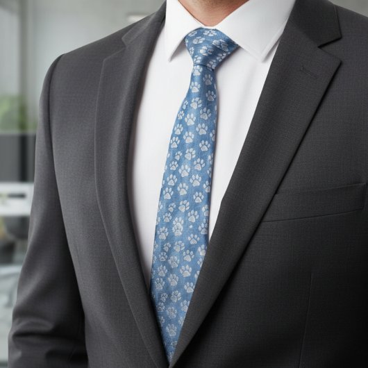 White Paw Prints on Blue – Rustic Pet Lover  Krawatte