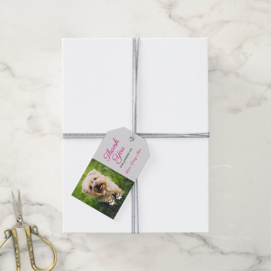 White Paw Prints Pink Pet Foto Vielen Dank Geschenkanhänger (Mit Garn)