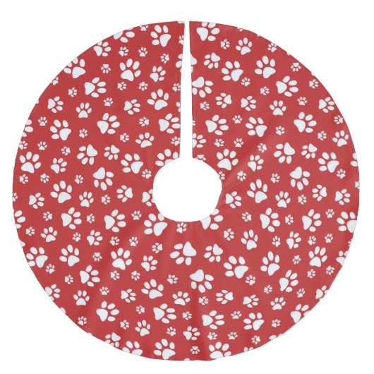 White Paw Prints Weihnachtsbaumrock Polyester Weihnachtsbaumdecke (Vorderseite)