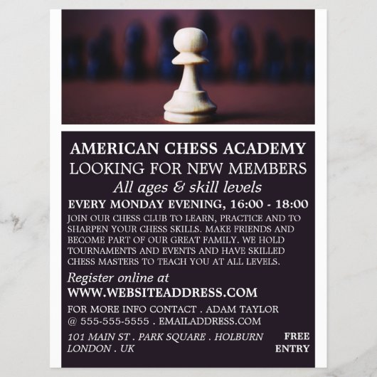 White Pawn, Schachklub Werbung Flyer (Vorne)