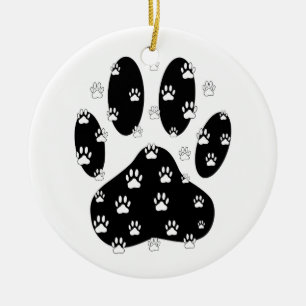 White Paws On Black Paw Print Keramikornament