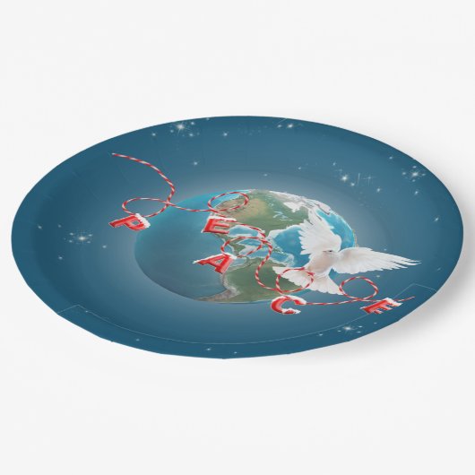 White Peace Dove auf dem Planeten Erde Pappteller (Schrägansicht)