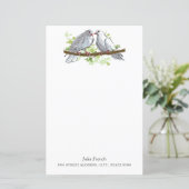 White Peace Dove Birds on Branch Stationery Paper (Stehend Vorderseite)