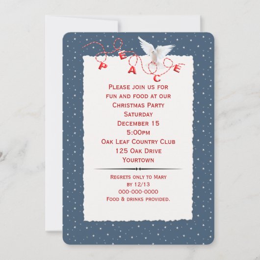 White Peace Dove in Snowflakes Party Einladung (Vorderseite)