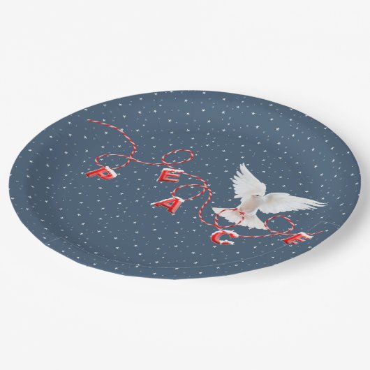 White Peace Dove mit Peace Text Pappteller (Schrägansicht)