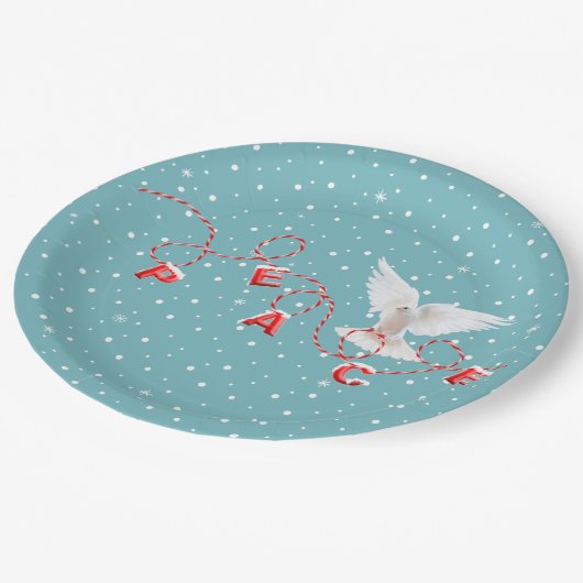White Peace Dove mit Peace Text Pappteller (Schrägansicht)