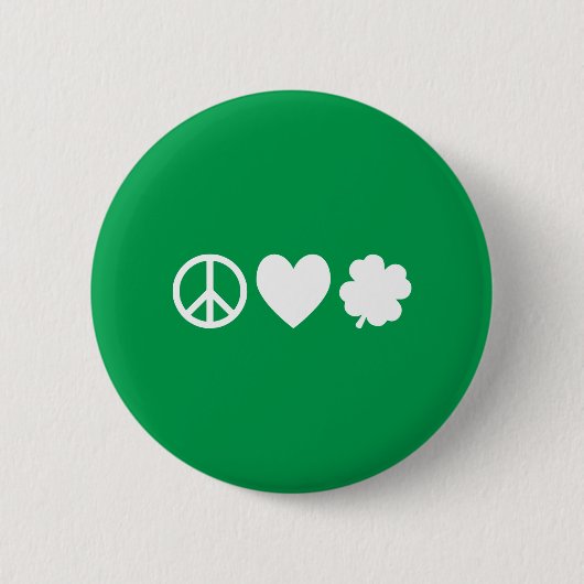 White Peace Liebe & Kleeblatts Button (Vorderseite)