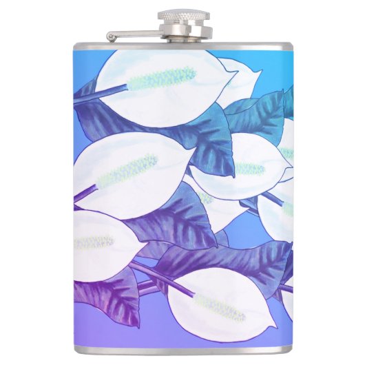 White Peace Lily Illustration Blassblau Lila Flachmann (Vorderseite)