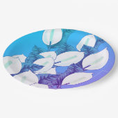 White Peace Lily Illustration Blassblau Lila Pappteller (Schrägansicht)